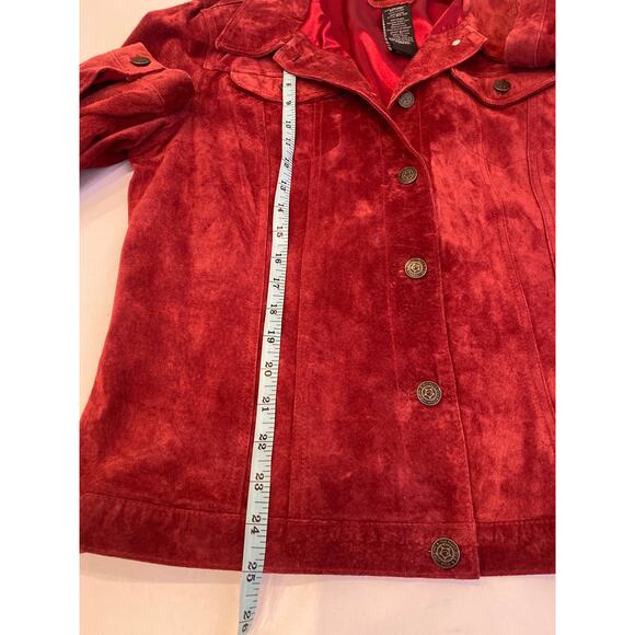 For Joseph Red Burgundy Suede Button Closure Lightweight Women’s Jacket Sz Lg - Picture 10 of 11